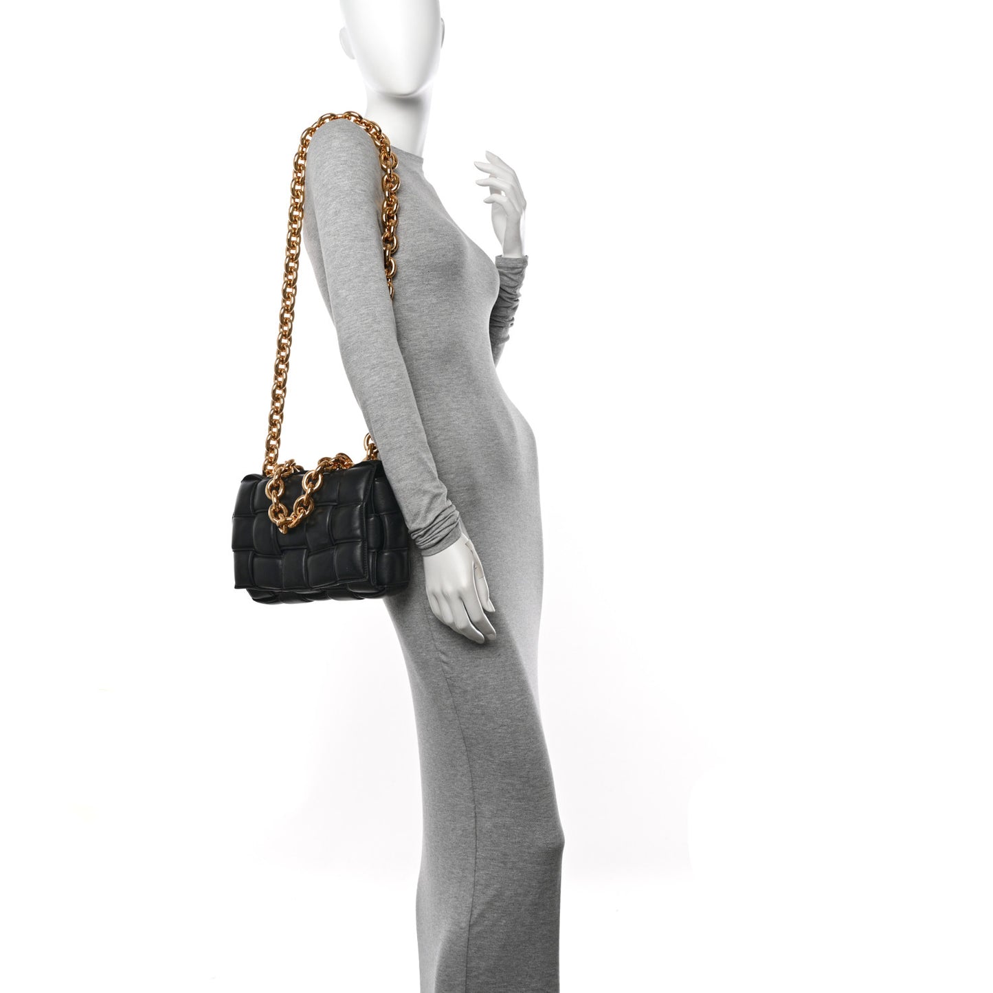 Lambskin Maxi Intreccio Padded Chain Cassette Crossbody Bag Black