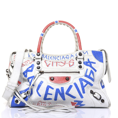 Balenciaga Agneau Graffiti All Over Classic Hardware S City White Bleu Rouge 3 of 21