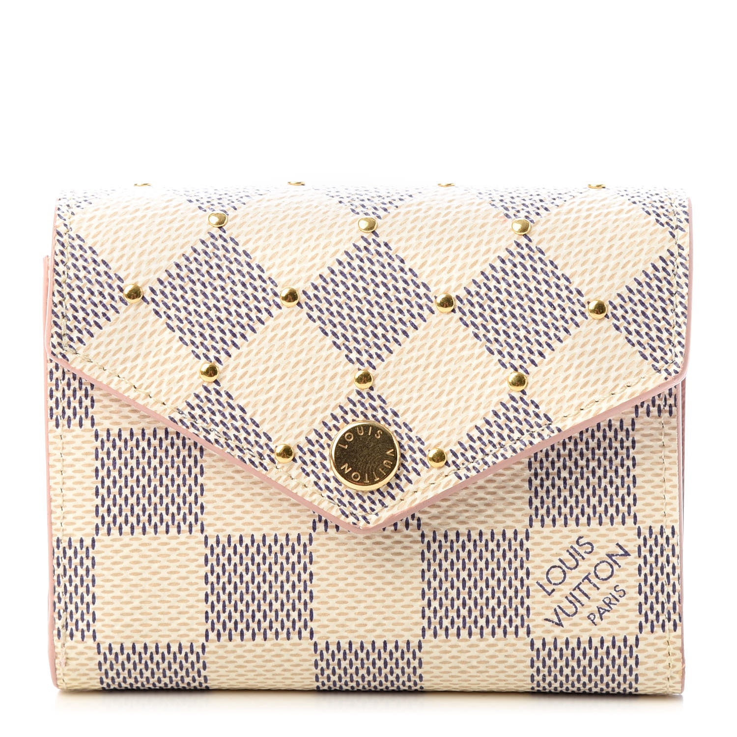 Louis Vuitton Damier Azur Studded Zoe Wallet Rose Ballerine 1 of 7
