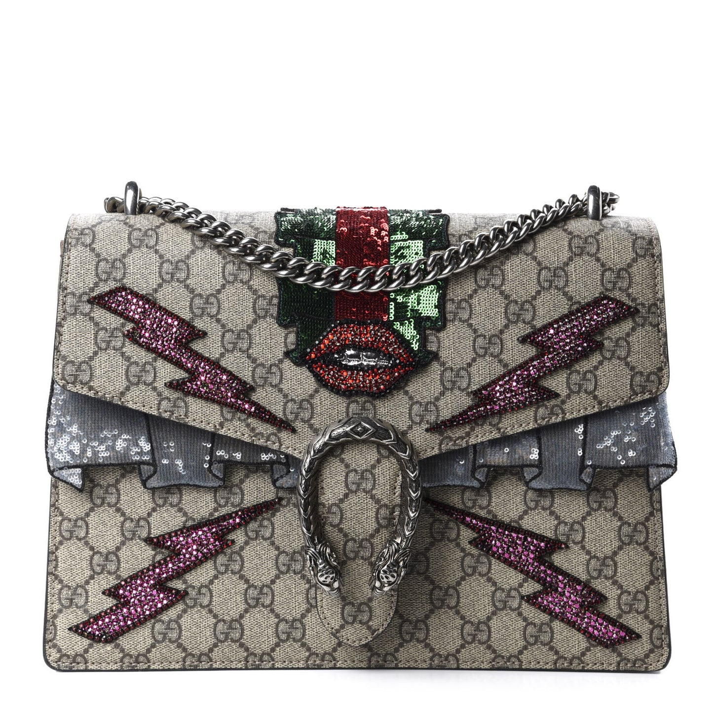 GG Supreme Monogram Lightning Embroidered Medium Dionysus Shoulder Bag Beige