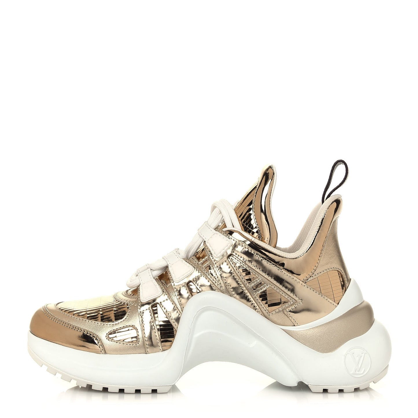 Metallic Calfskin Technical Nylon LV Archlight Sneakers 36 Gold White
