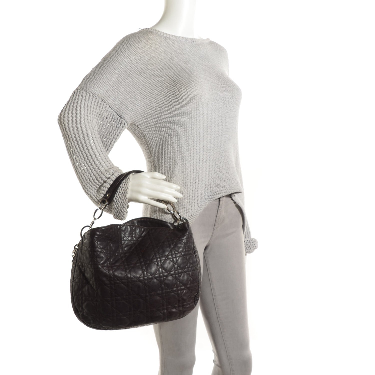 Christian Dior Lambskin Cannage Large Dior Soft Hobo Brown 2 of 7