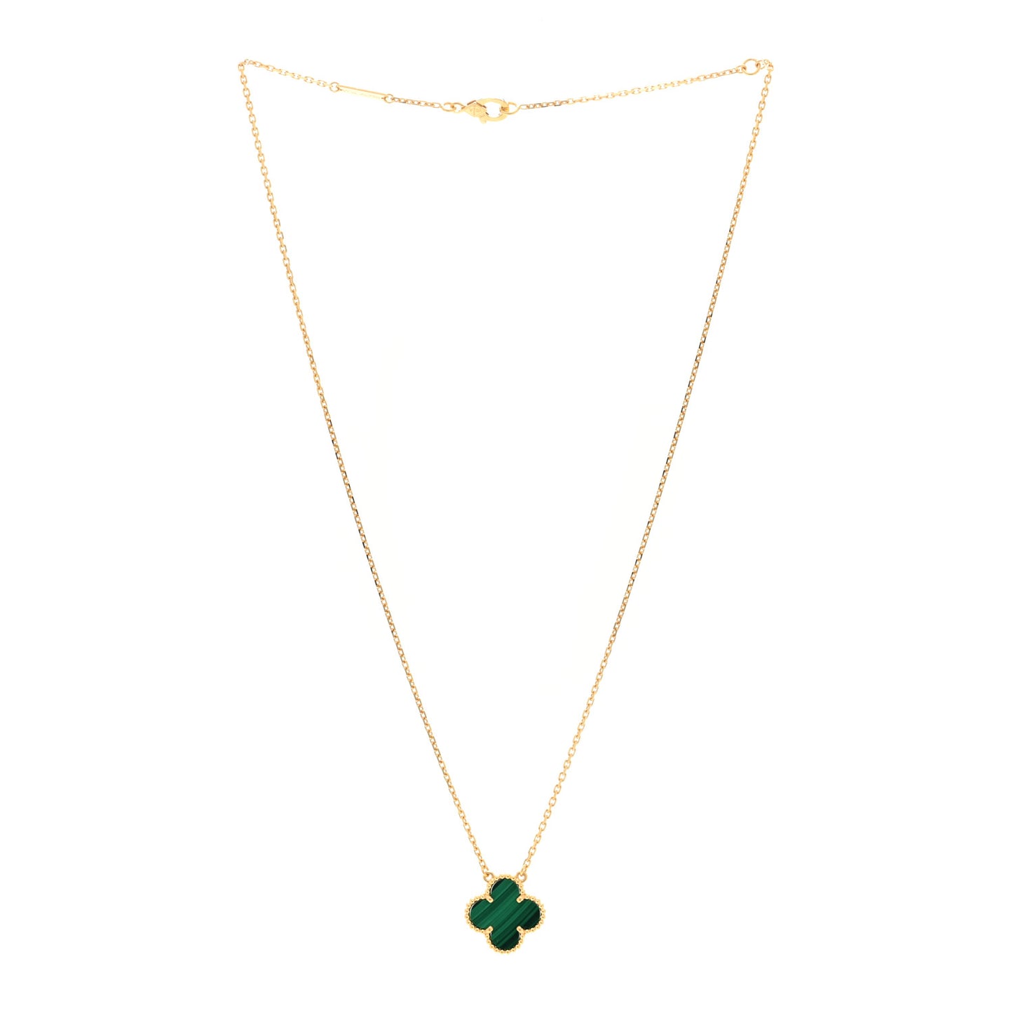 18K Yellow Gold Malachite Vintage Alhambra Pendant Necklace