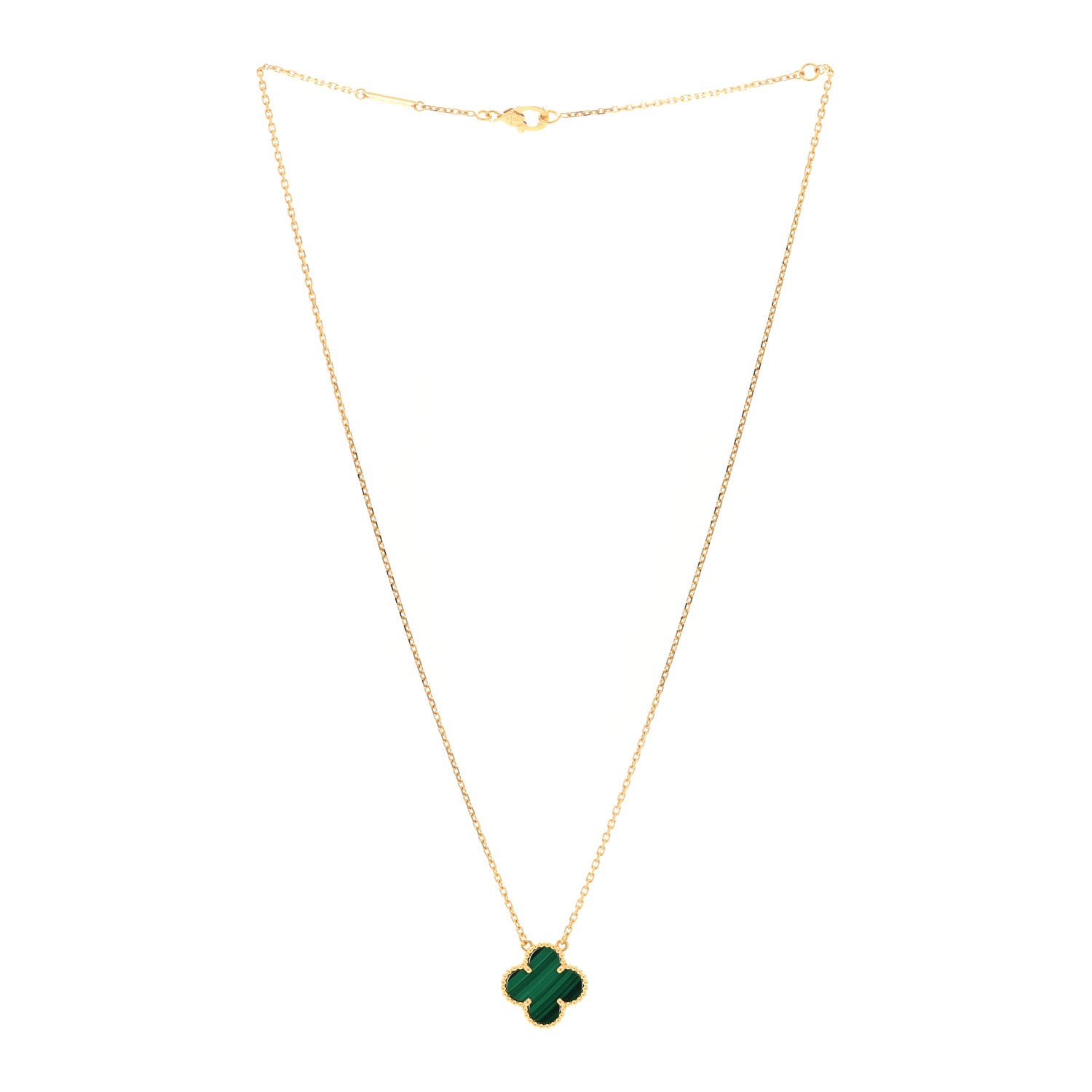 Van Cleef & Arpels 18K Yellow Gold Malachite Vintage Alhambra Pendant Necklace 3 of 4