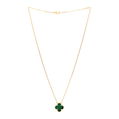 Van Cleef & Arpels 18K Yellow Gold Malachite Vintage Alhambra Pendant Necklace 3 of 4