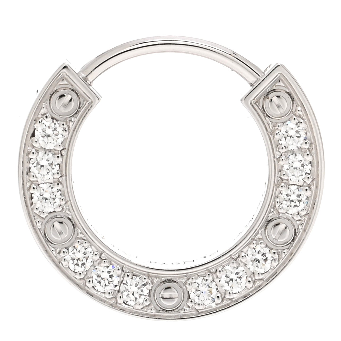 18K White Gold Diamond Pave Single LOVE Hoop Earring