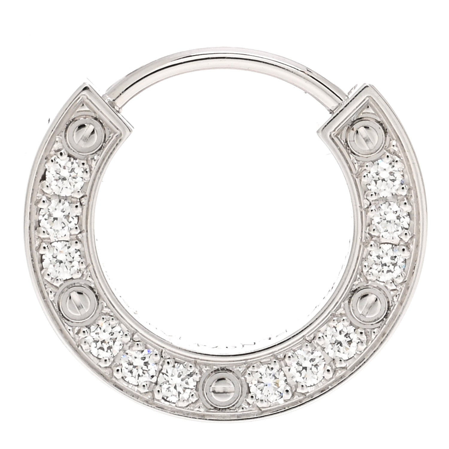 Cartier 18K White Gold Diamond Pave Single LOVE Hoop Earring 1 of 5