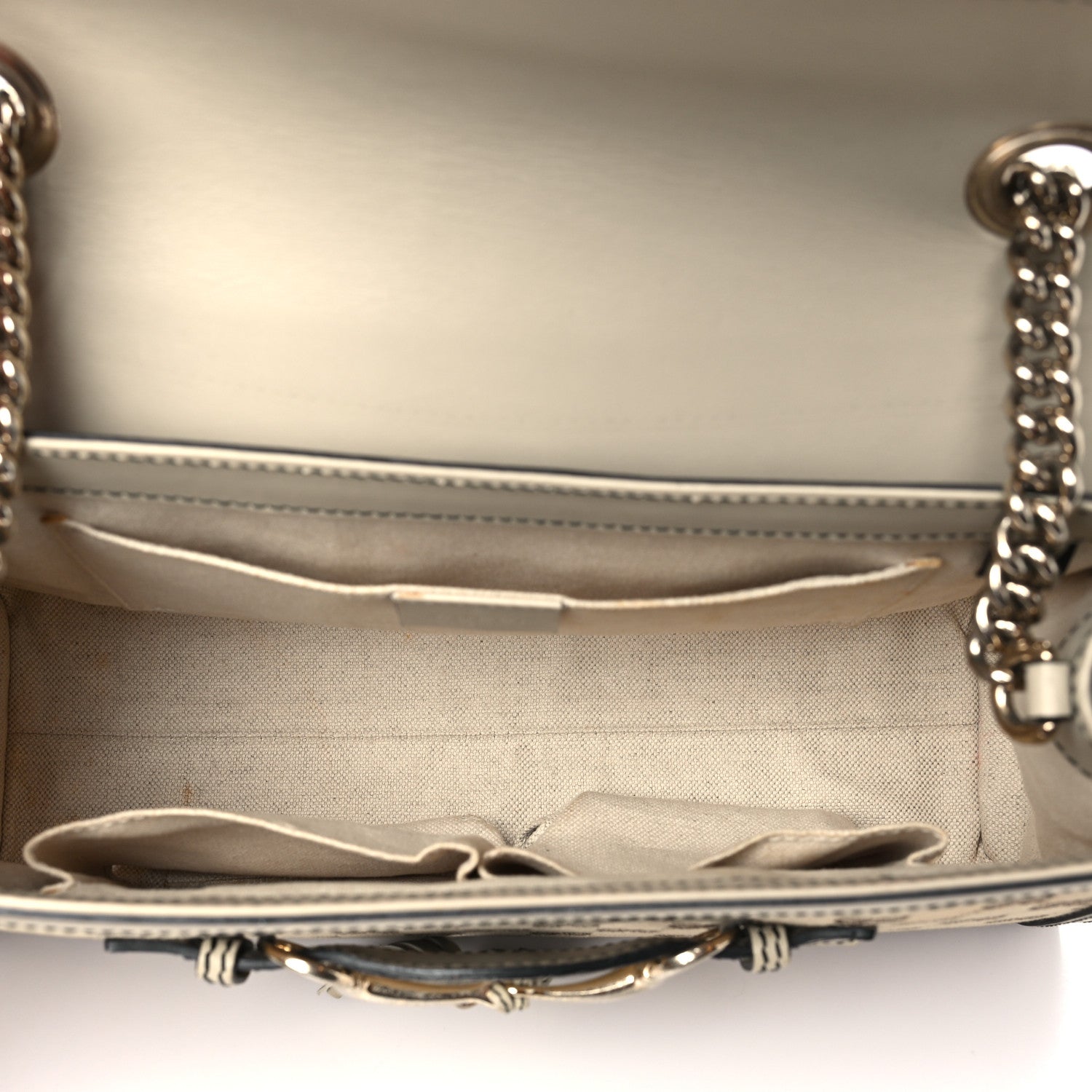 Gucci Monogram Margaux Calfskin Medium Emily Chain Shoulder Bag Beige Ebony Mystic White 5 of 14