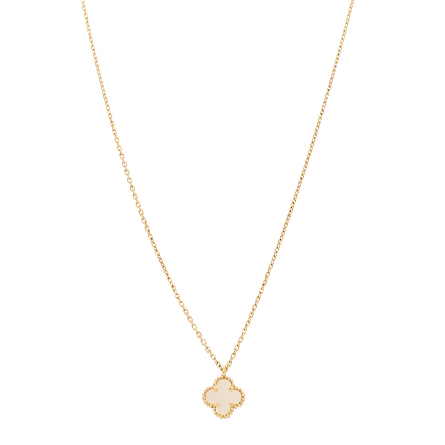 Van Cleef & Arpels 18K Yellow Gold Mother of Pearl Sweet Alhambra Pendant Necklace 1 of 6