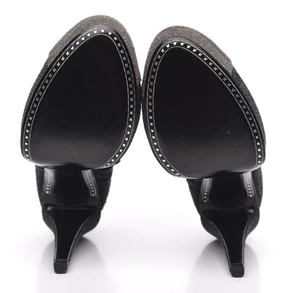 Chanel Glitter Suede Cap Toe Short Boots 38.5 Black Taupe 5 of 9