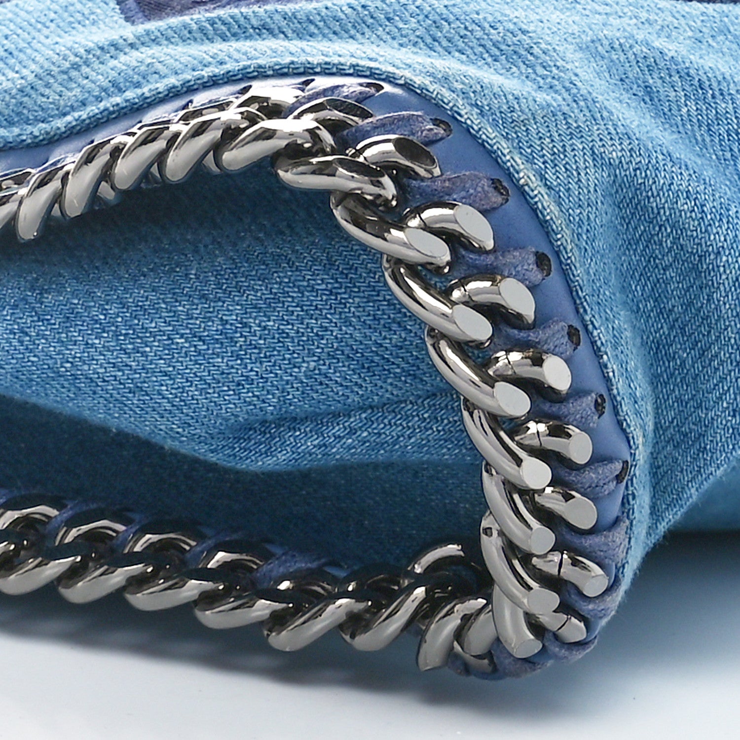 Stella McCartney Eco Denim Embroidered Zigarette Falabella Fold Over Tote Blue 8 of 10