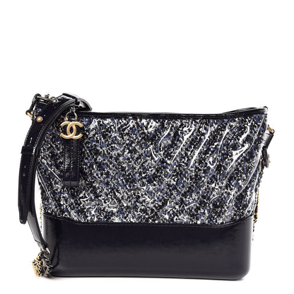 Chanel Tweed PVC Patent Chevron Quilted Medium Gabrielle Hobo Blue 1 of 9