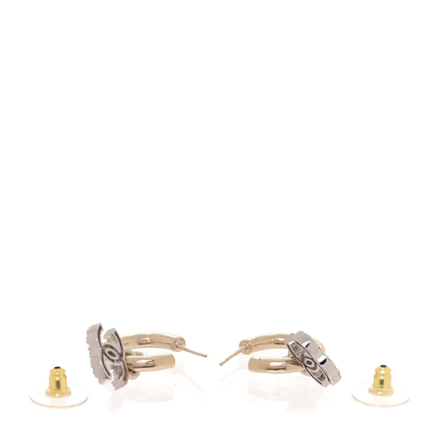Metal Crystal CC Hoop Drop Earrings Gold