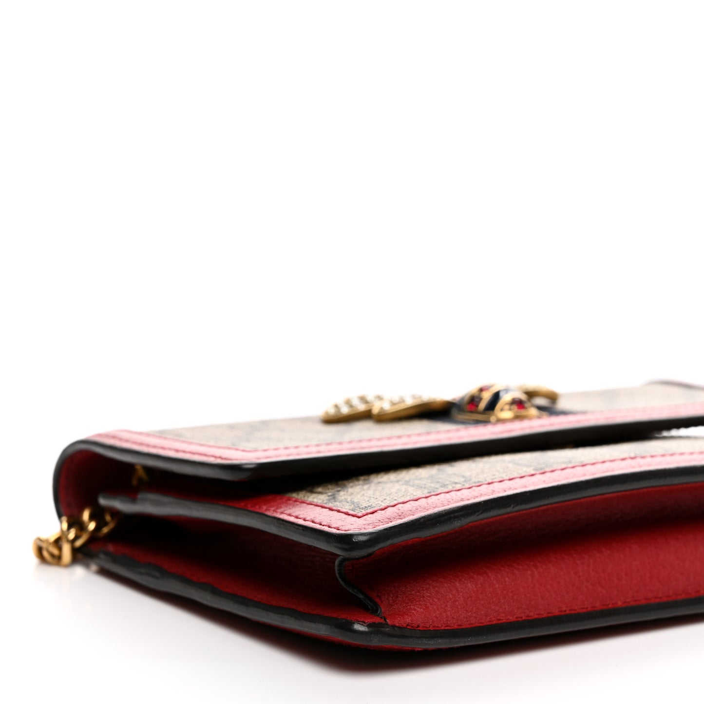 GG Supreme Monogram Web Queen Margaret Chain Wallet Red
