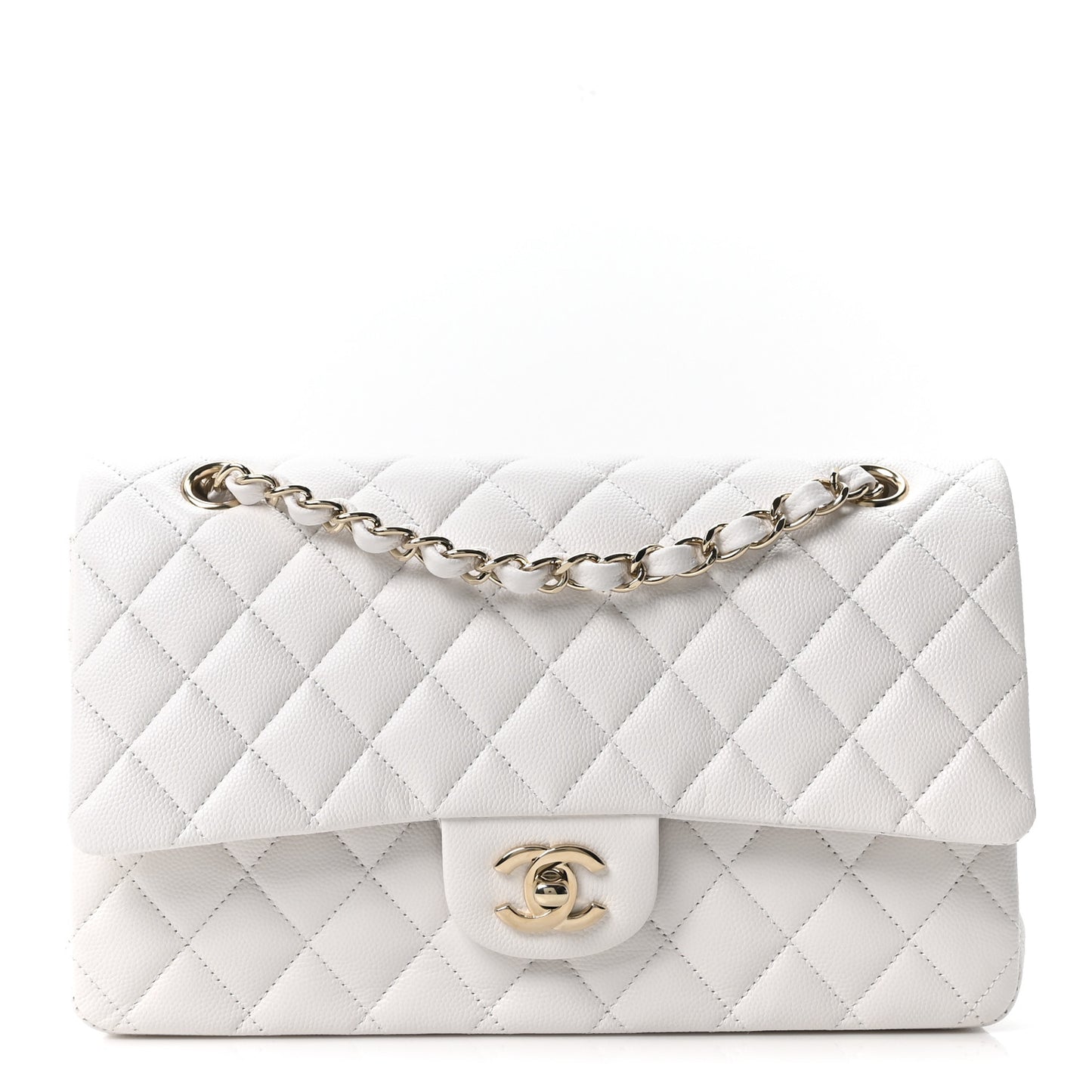 Caviar Quilted Medium Double Flap White