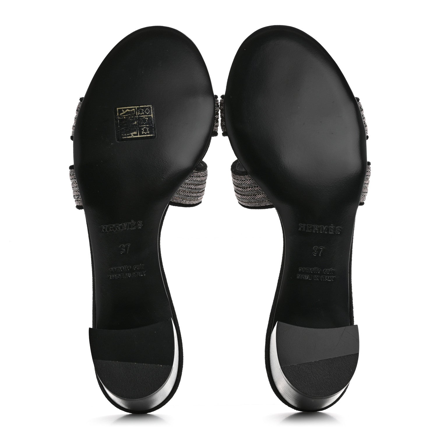Hermes Chevre Velours Dabka Embroidered Oasis Sandals 37 Black 6 of 10