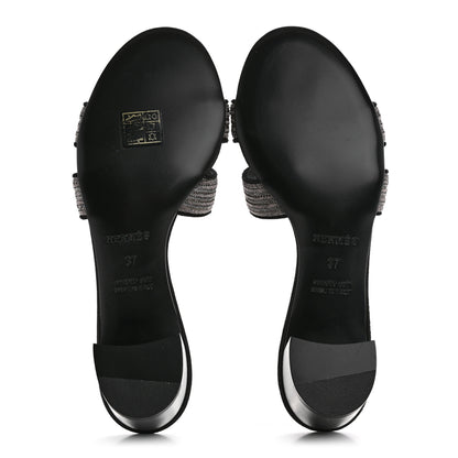 Hermes Chevre Velours Dabka Embroidered Oasis Sandals 37 Black 6 of 10