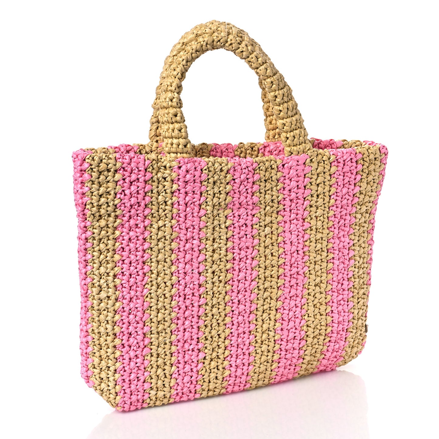 Yarn Raffia Effect Crochet Striped Small Logo Tote Naturale Petalo