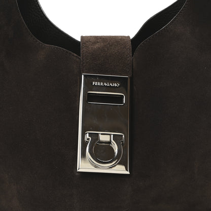 Salvatore Ferragamo Calfskin Suede Medium Archivo Gancio Hobo Testa di Moro 9 of 11