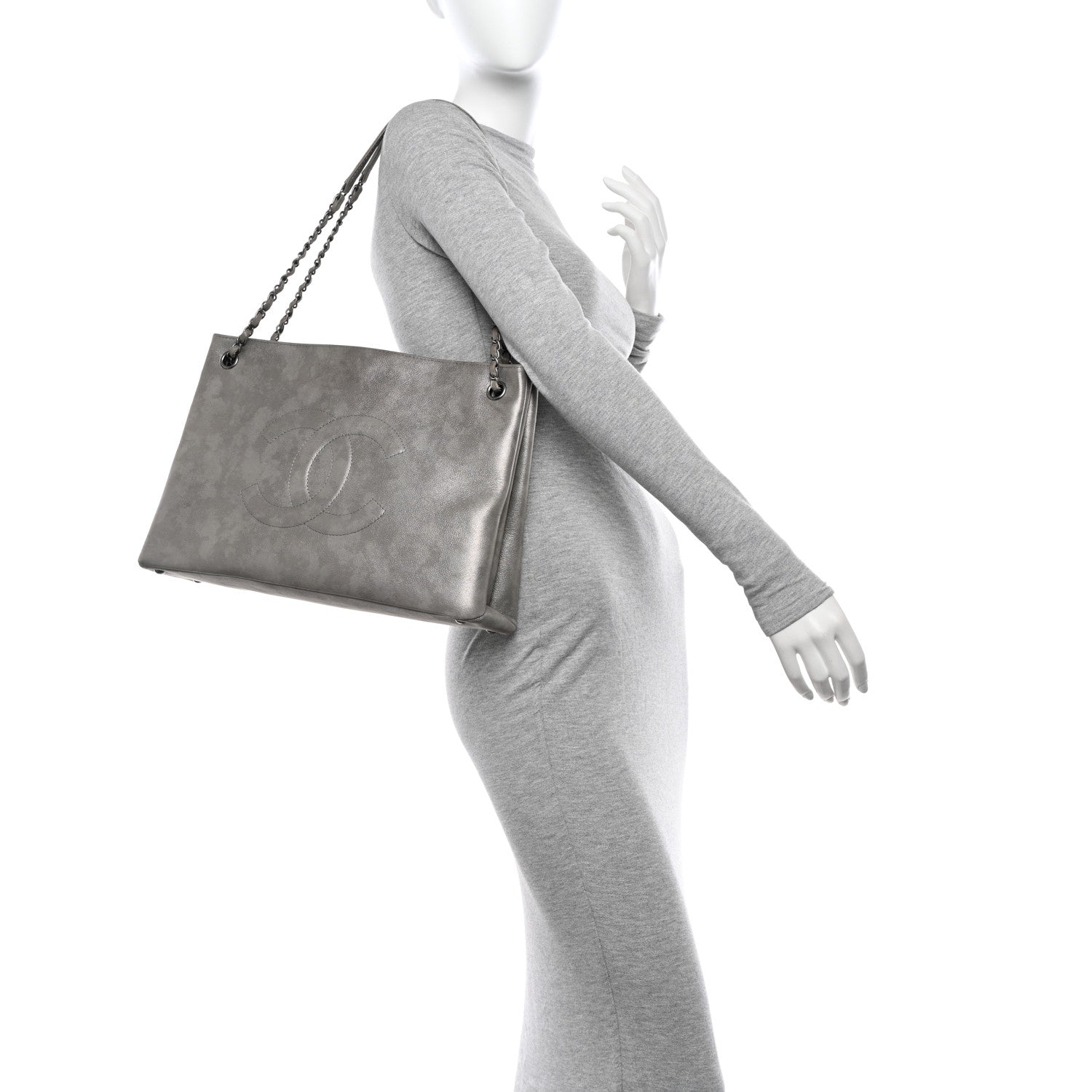 Chanel Iridescent Calfskin CC East West Shopping Tote Light Grey 2 of 14