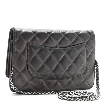 Chanel Metallic Lambskin Quilted Wallet On Chain WOC Dark Grey 2 of 12