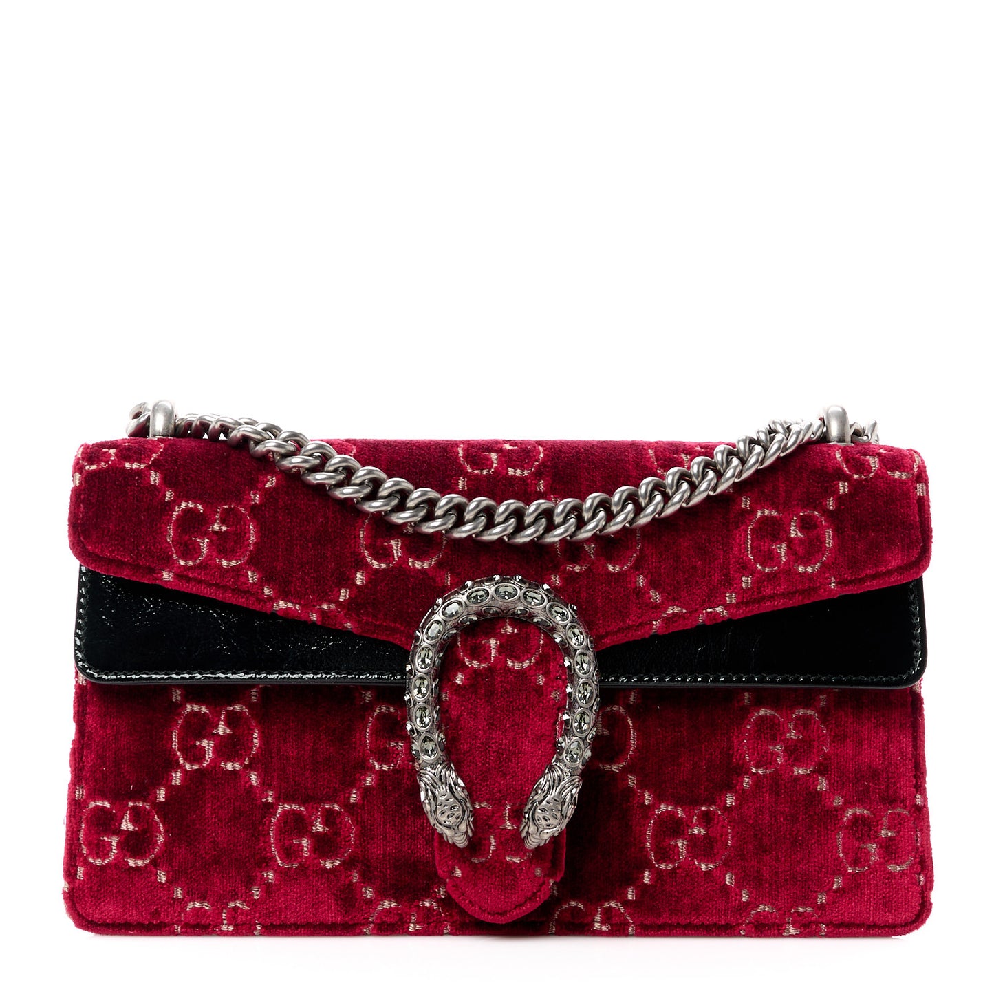 Velvet Skipper Crystal GG Monogram Small Dionysus Shoulder Bag Red Cipria Black Black Diamond
