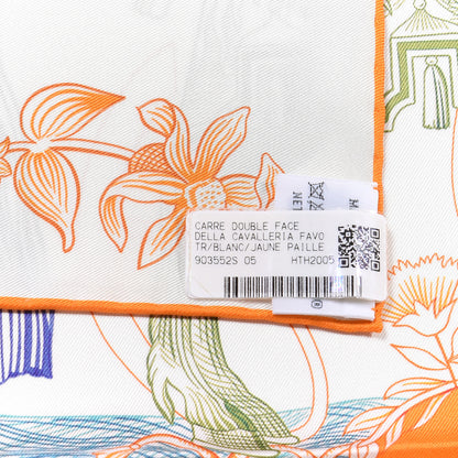 Hermes Silk Della Cavalleria Favolosa Reversible Scarf 90 White Jaune Paille 3 of 4