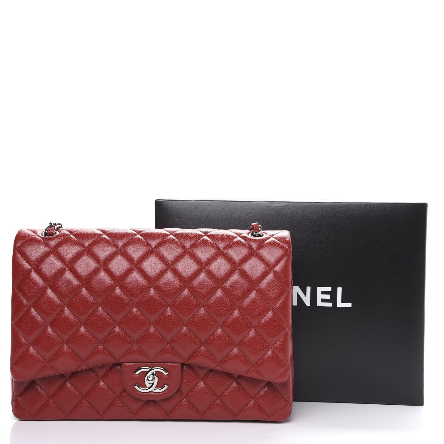 Caviar Quilted Maxi Double Flap Red
