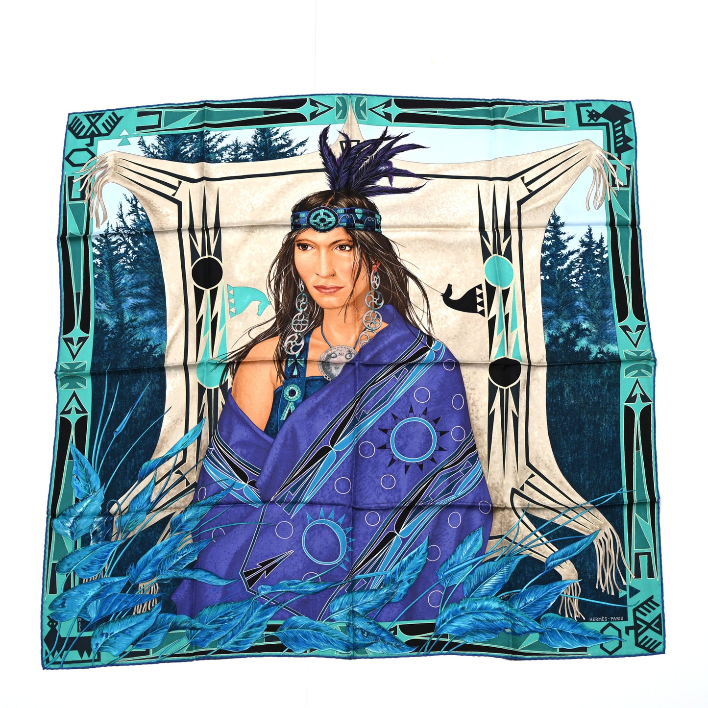 Silk Wako Ni Scarf 90 Blue Multicolor