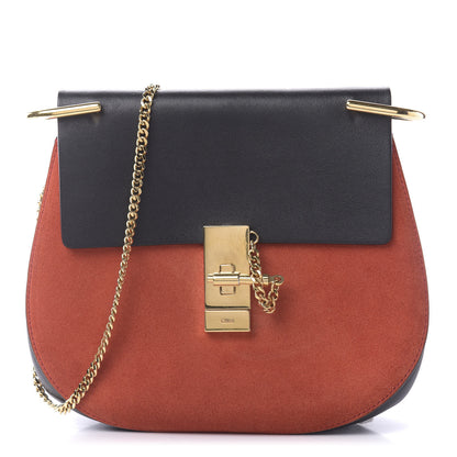 Chloe Suede Smooth Calfskin Drew Shoulder Bag Plaid Red Black 1 of 8