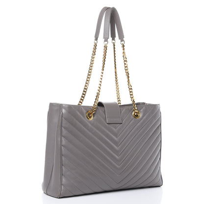 Saint Laurent Smooth Calfskin Matelasse Chevron Large Monogram Shopping Bag Grey 3 of 18