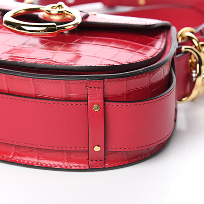 Chloe Calfskin Crocodile Embossed Small Tess Bag Crimson Pink 8 of 9