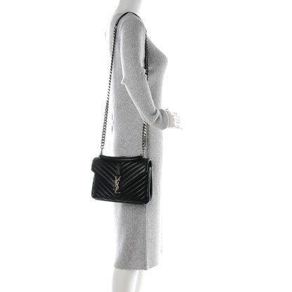 Saint Laurent Sheepskin Matelasse Chevron Monogram Medium College Bag Black 2 of 7