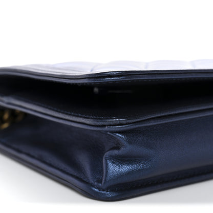 Chanel Metallic Calfskin Quilted Boy Wallet On Chain WOC Navy Blue 9 of 11