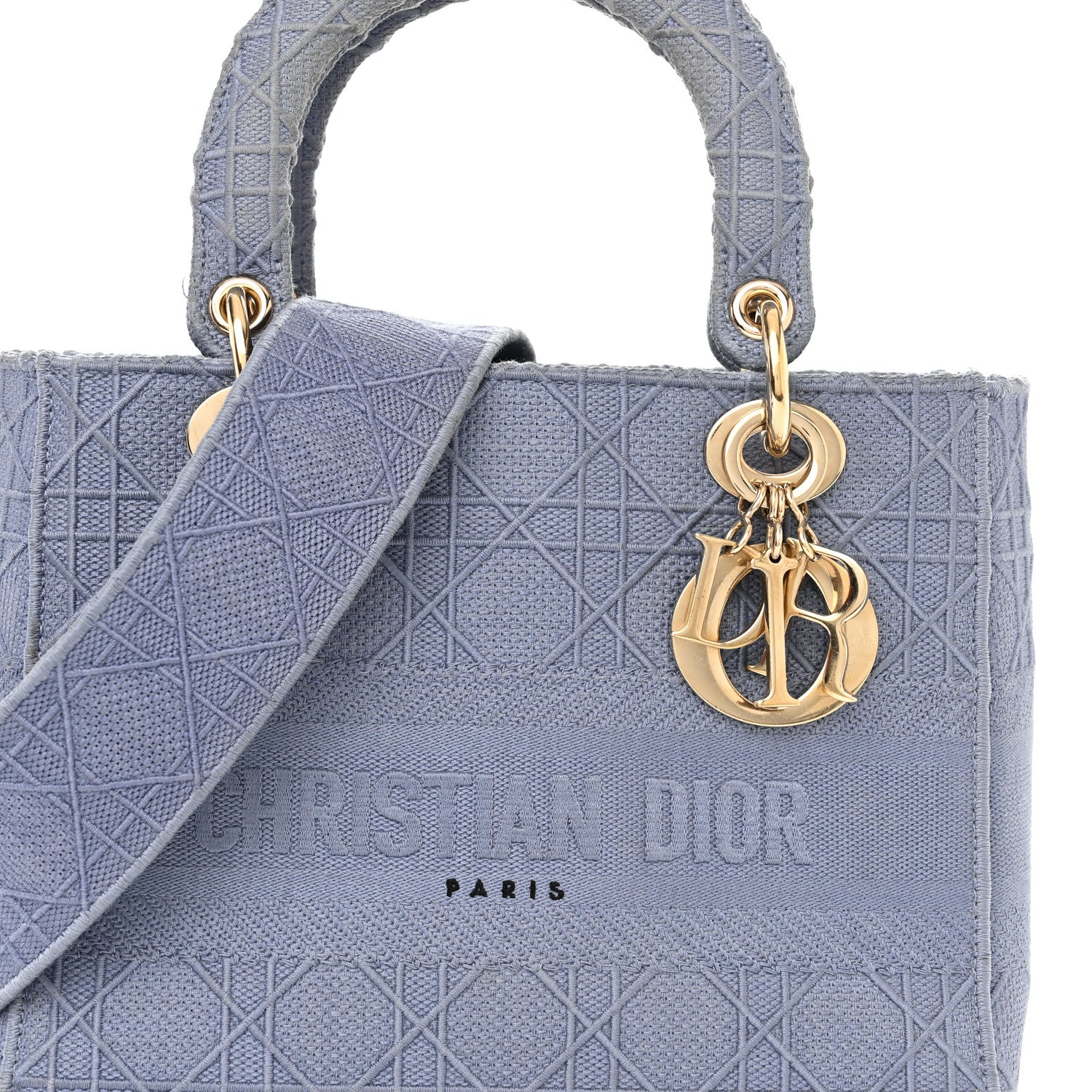 Christian Dior Canvas Embroidered Cannage Medium Lady D-Lite Blue 7 of 12