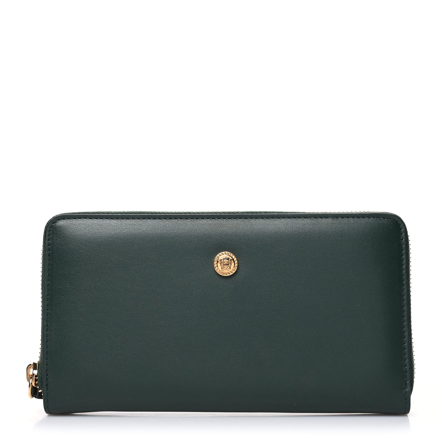 Calfskin Medusa Zip Around Wallet Green