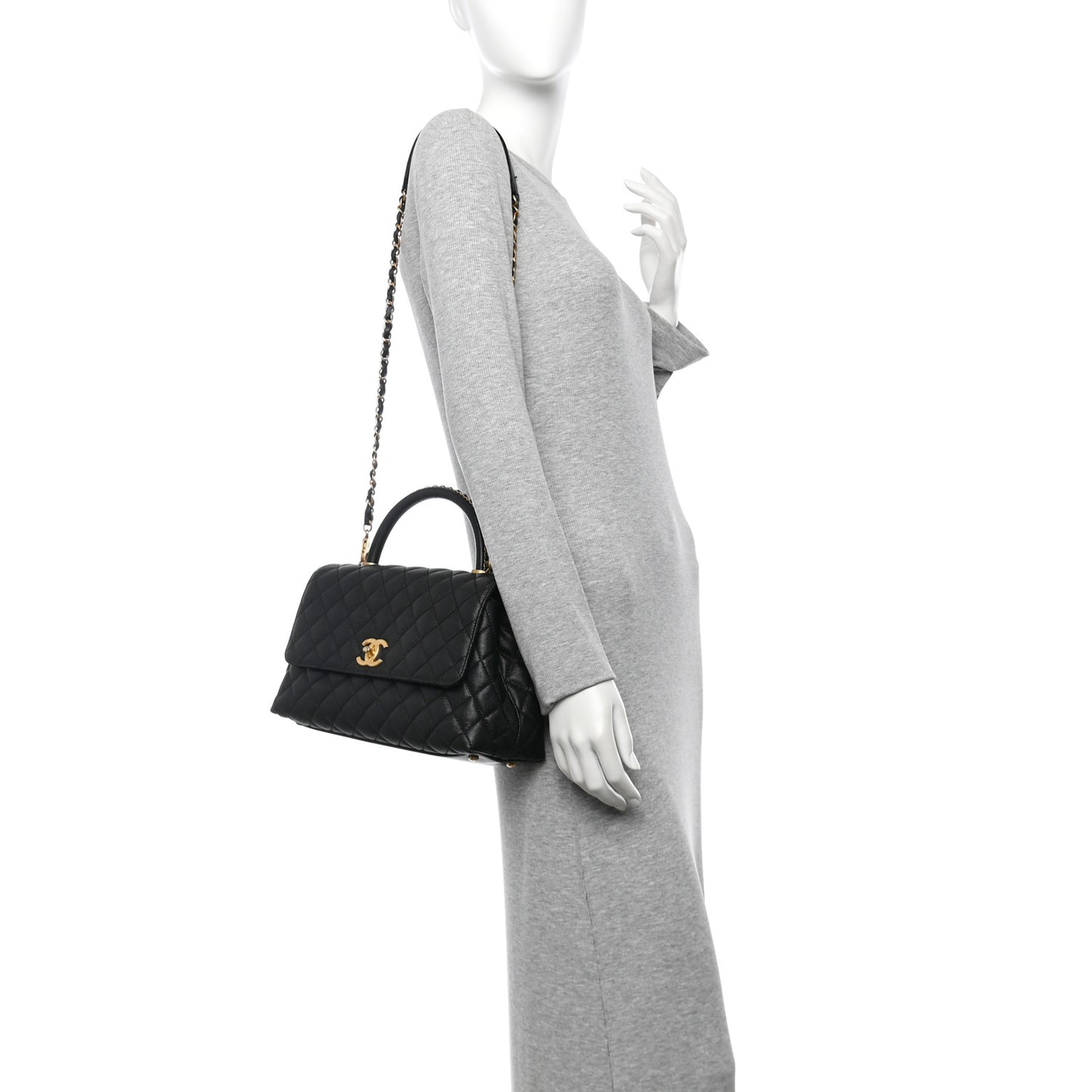 Caviar Quilted Small Coco Chain Handle Flap Black
