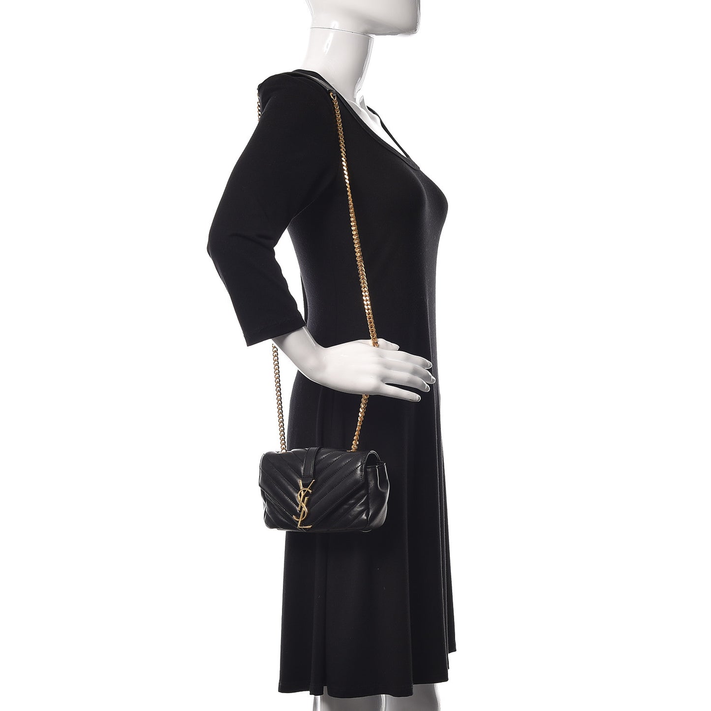 Calfskin Matelasse Chevron Classic Monogram Baby Chain Bag Black