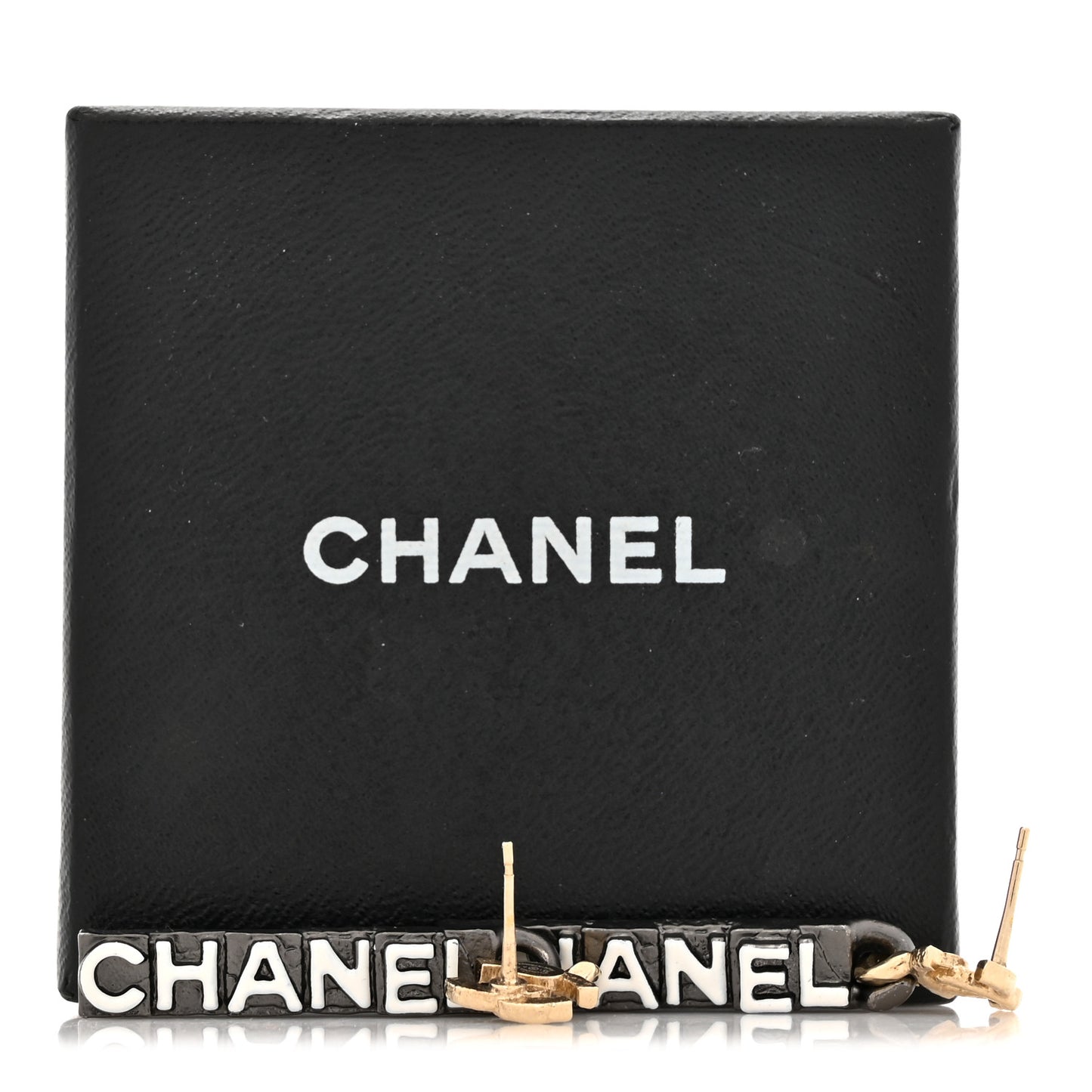 Metal Enamel CC Logo Drop Earrings Ruthenium Gold