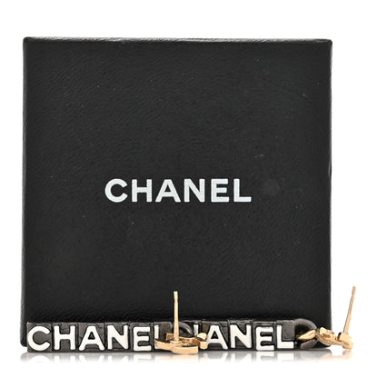 Chanel Metal Enamel CC Logo Drop Earrings Ruthenium Gold 5 of 5