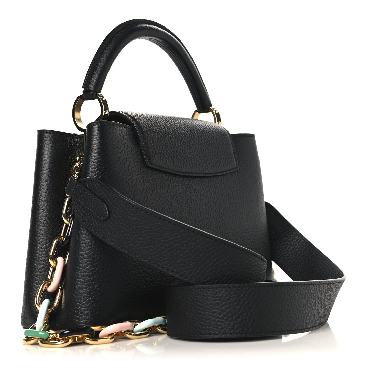 Taurillon Enamel Chain Capucines BB Black Multicolor