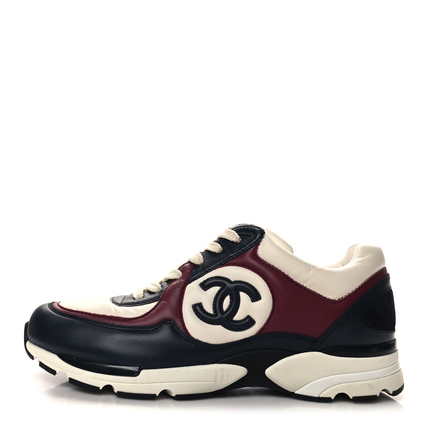 Calfskin CC Sneakers 38.5 Navy Blue White Light Burgundy