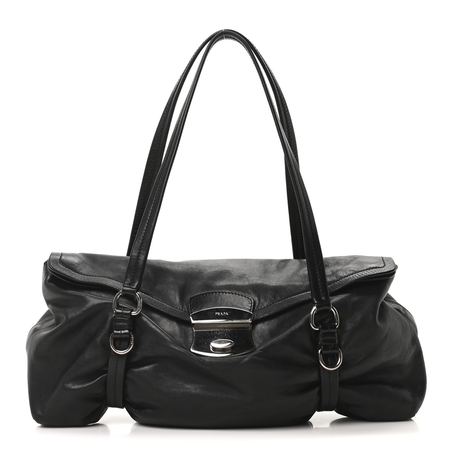 Vitello Belt Easy Foldover Pushlock Satchel Black