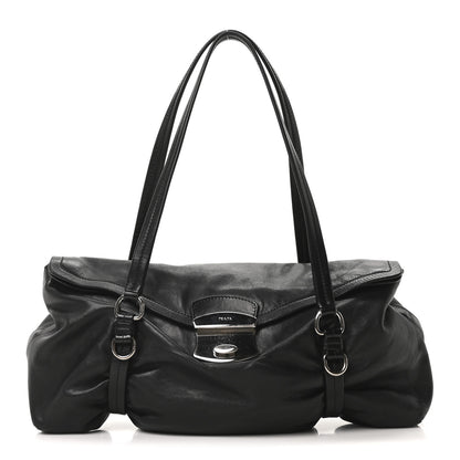 Prada Vitello Belt Easy Foldover Pushlock Satchel Black 1 of 9
