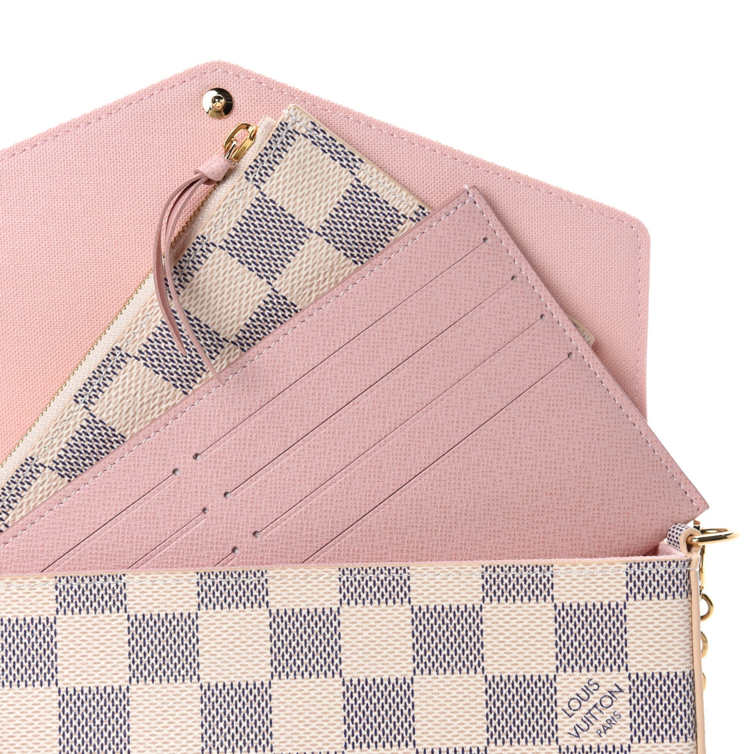 Louis Vuitton Damier Azur Pochette Felicie Chain Wallet Rose Ballerine 8 of 12