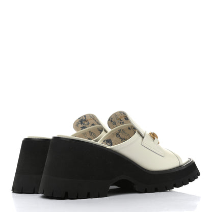 Gucci Cordovan Lux Womens Harald Horsebit Platform Slide Sandals 39 Dusty White 4 of 10