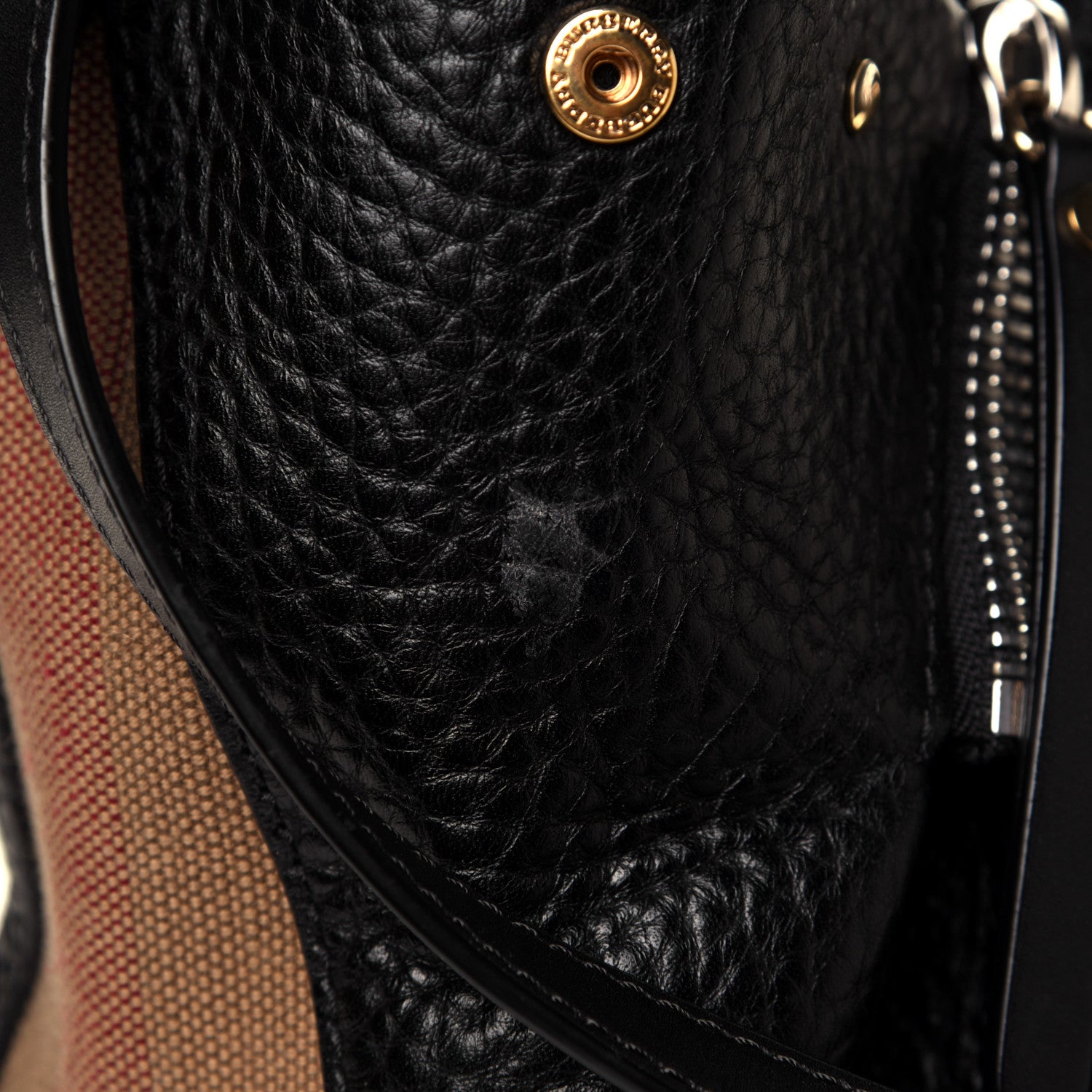 Burberry Grainy Calfskin House Check Small Maidstone Black 5 of 5