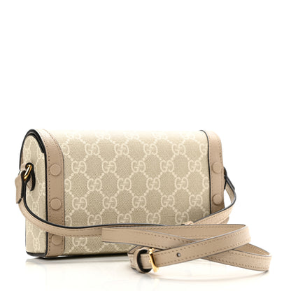 Gucci GG Supreme Monogram Textured Dollar Calfskin Mini Horsebit 1955 Shoulder Bag Beige Mystic White Oatmeal 3 of 9