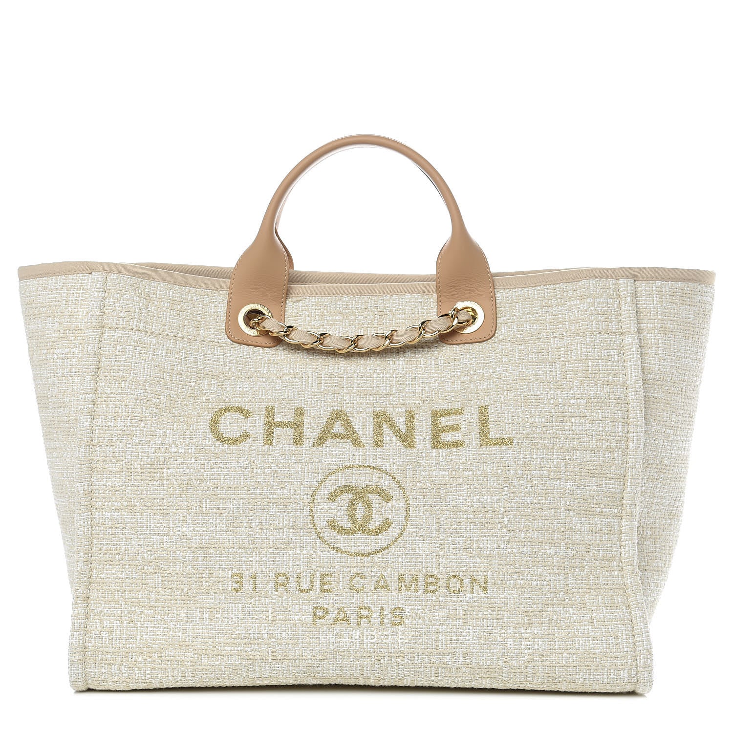 Chanel Canvas Large Deauville Tote Light Beige 1 of 10