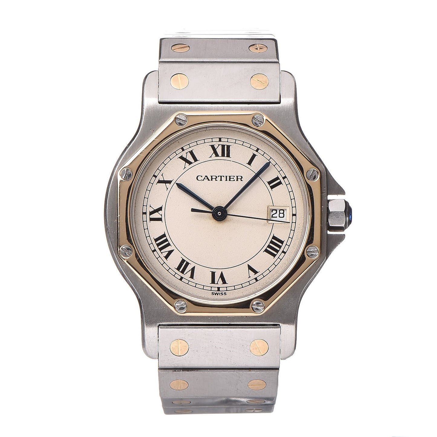 Stainless Steel 18K Yellow Gold 29mm Santos Octagon Quartz Watch
